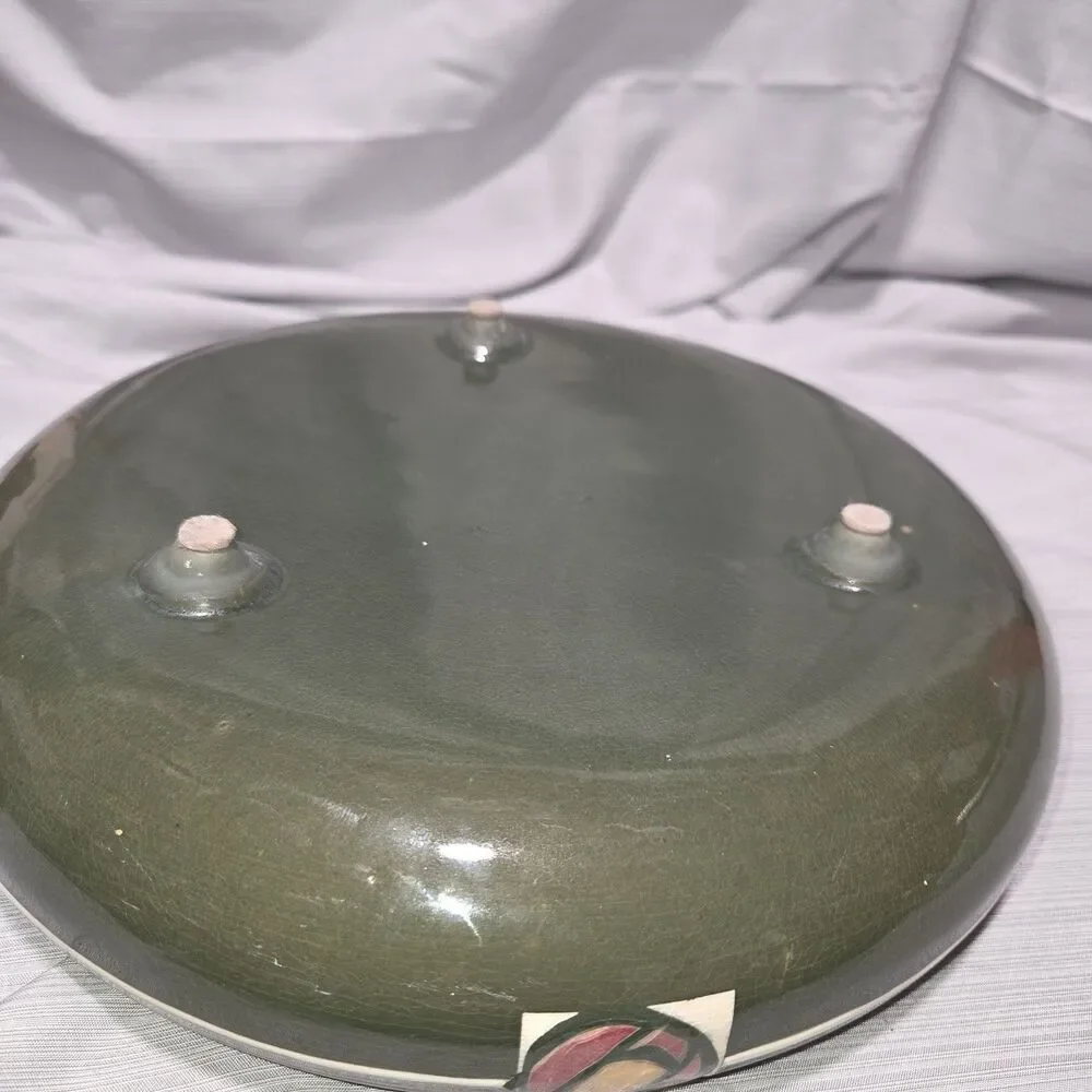 Weller Pottery Green Rosemont Large Shallow Tri-Foot Flower Bowl Plant Dish - Picture 2 of 13